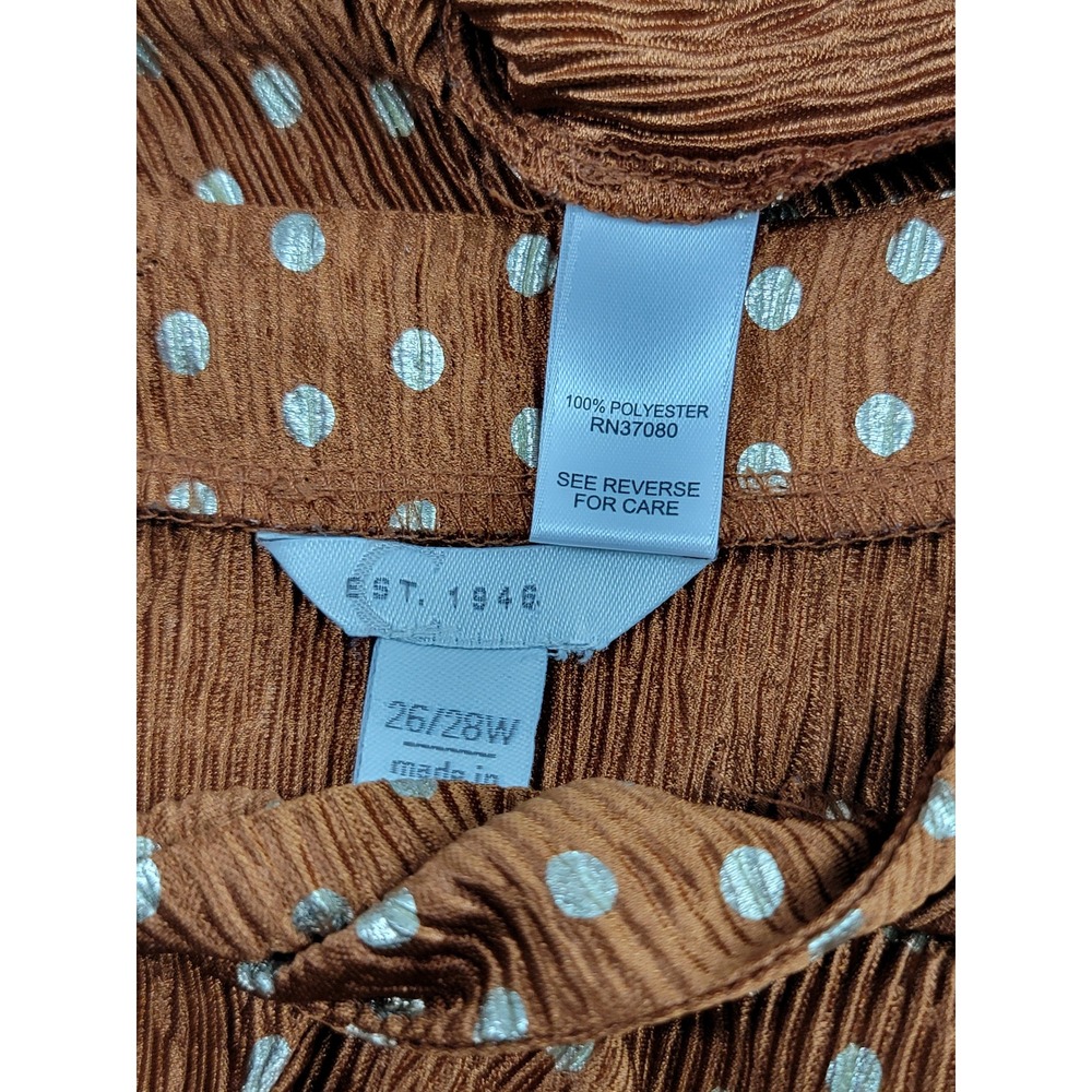 Cato Women 26/28 Tank Top Rust Polka Dot Pleated Plisse V-Neck Blouse - Picture 5 of 8